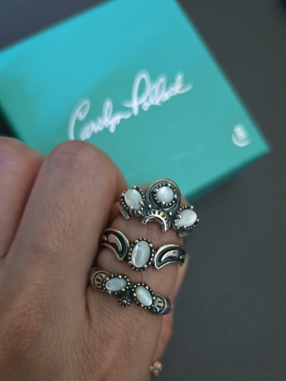 Carolyn Pollack Sterling Silver 3 Ring Set - White Moonstone Stackable Rings
